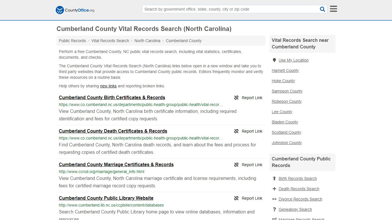 Cumberland County Vital Records Search (North Carolina)